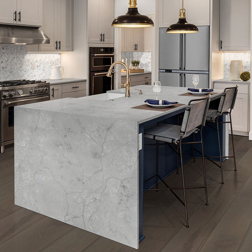 Calacatta Versailles quartz countertop installed in a room setting