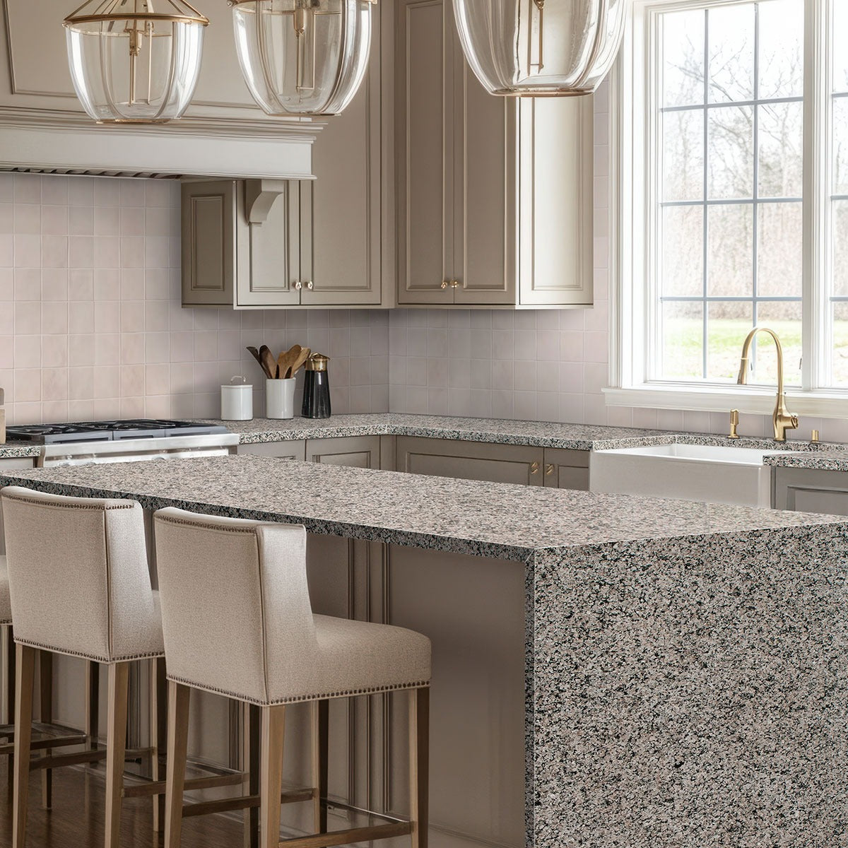 Caledonia granite countertop installed in a kitchen