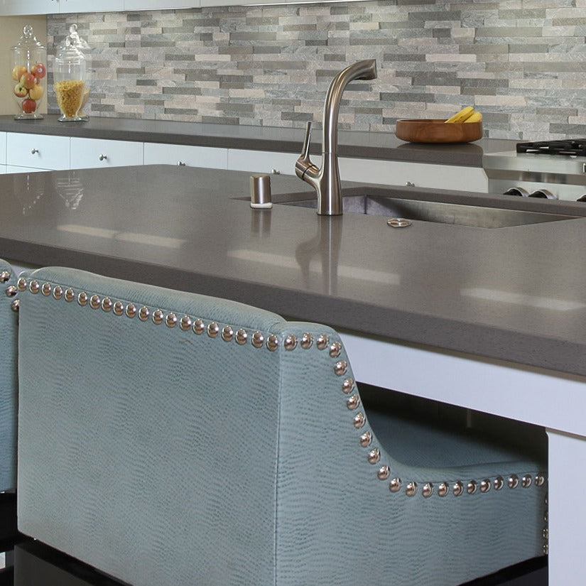 Iced Gray quartz countertop installed in a room setting