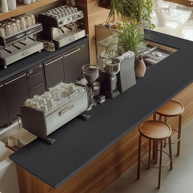 Midnight Majesty Concrete quartz countertop installed in a room setting