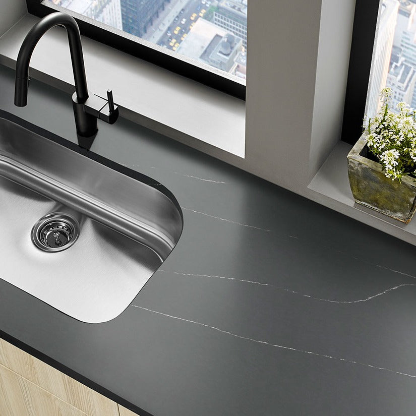 Soapstone Metropolis quartz countertop installed in a room setting