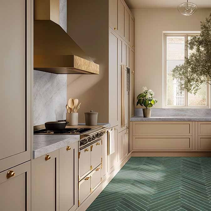 Taj Mahal quartzite countertop installed in a kitchen