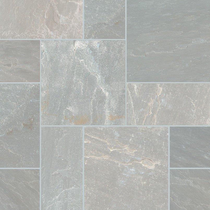 Nova Gray natural stone pavers, close up product view showing color and texture