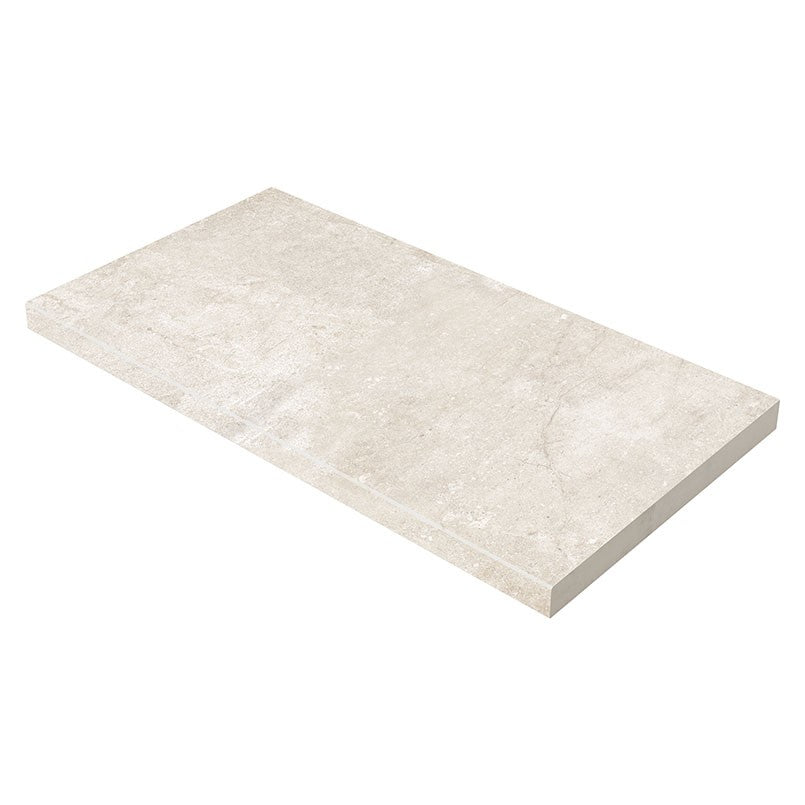 Soreno Ivory porcelain pool coping, close up product view showing color and texture