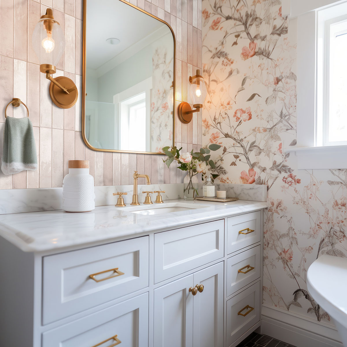 Stella Blush ceramic tile installed in a bathroom setting, scene 4