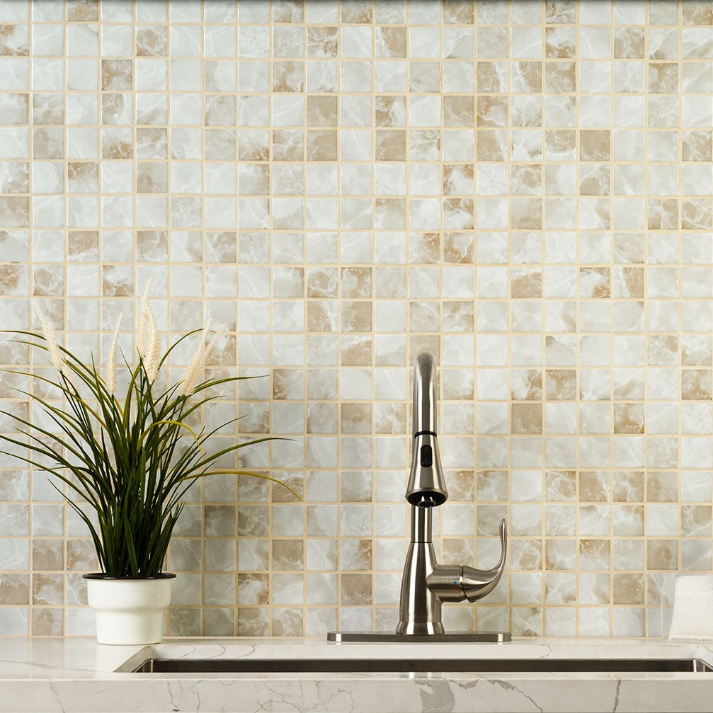Terra Onyx 2x2 Porcelain Mosaic installed in a finished room