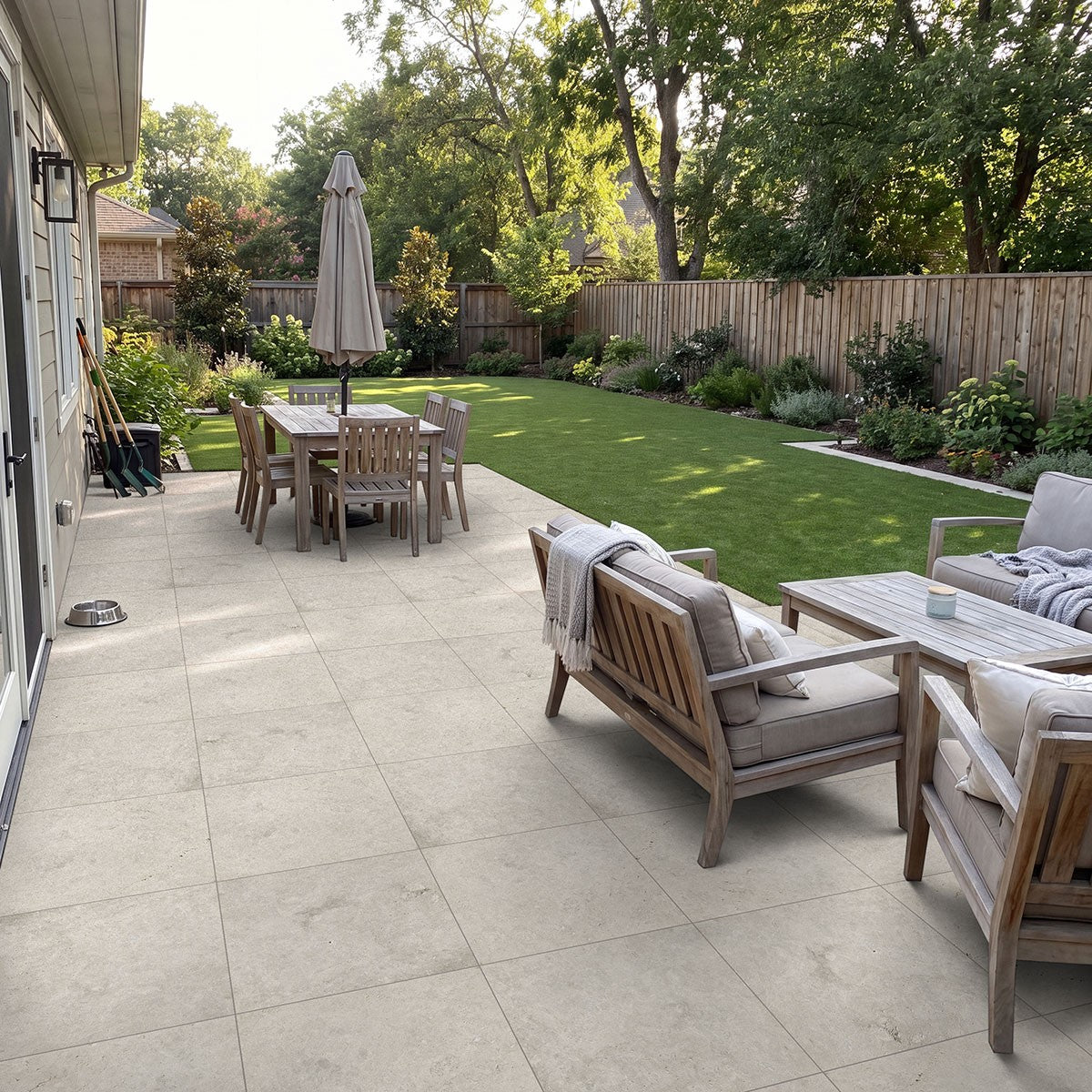 Tundra Gray Marble Pavers shown installed in a finished outdoor or living space