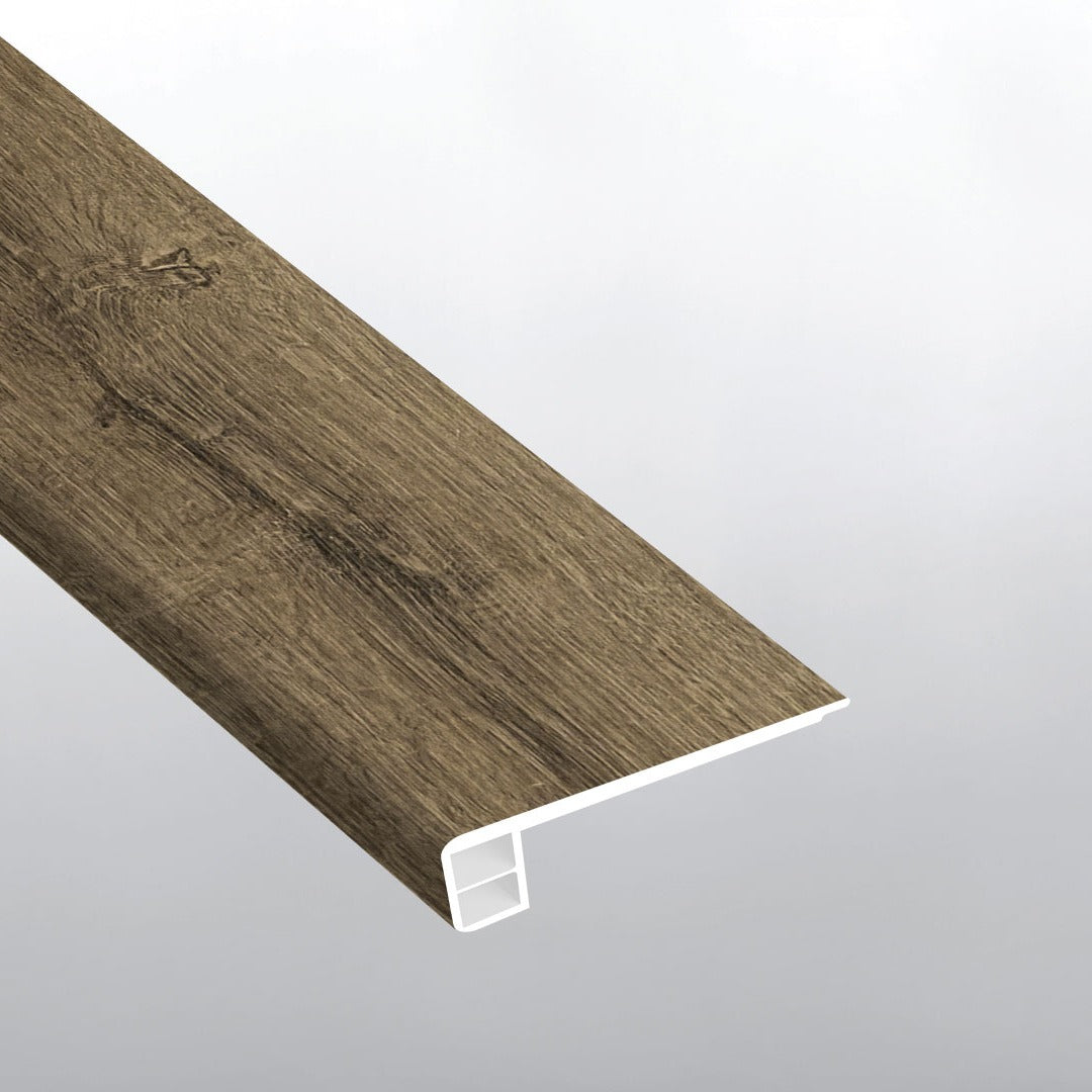 XL Prescott Walnut Waves square eased edge flush stair nose trim for SPC rigid core vinyl flooring