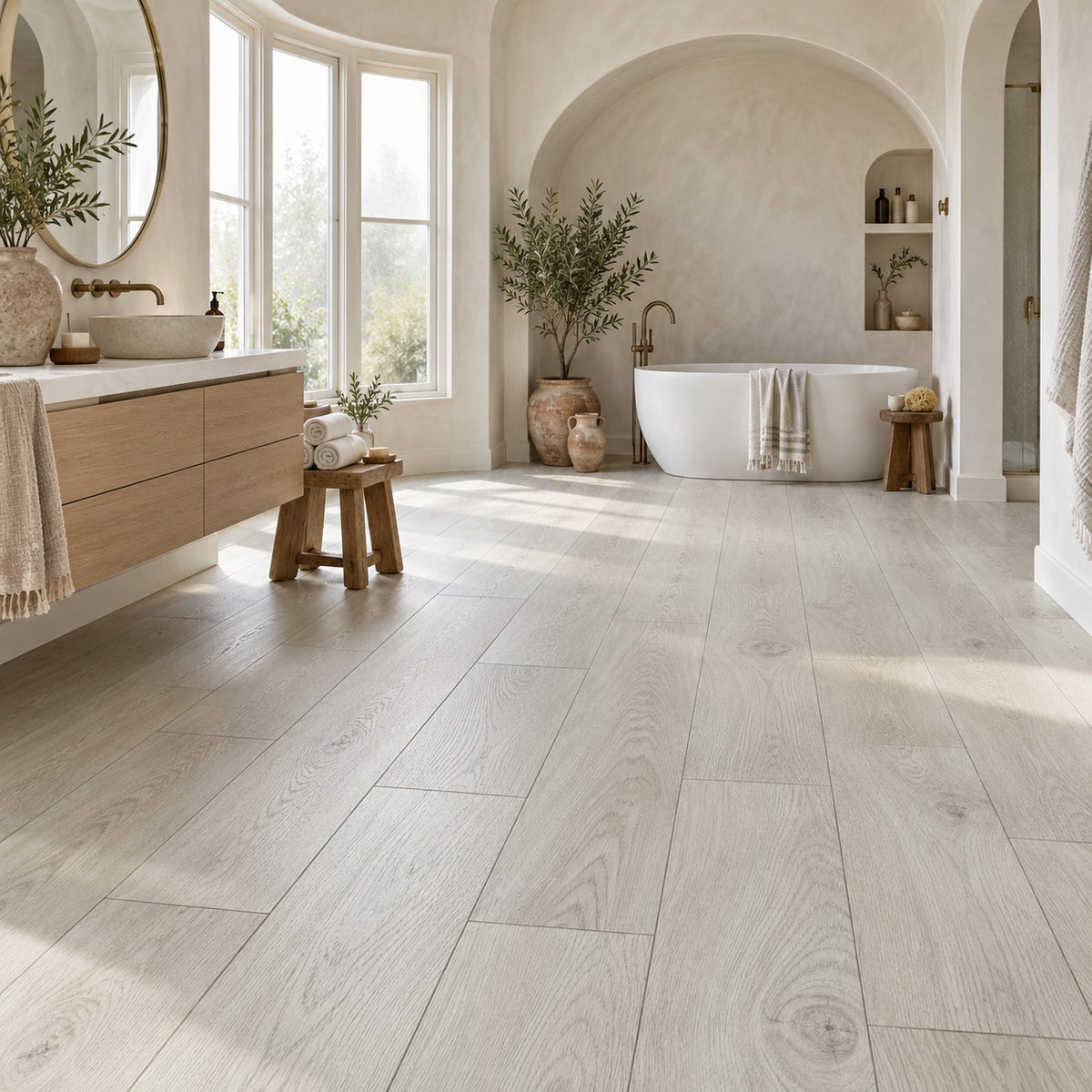 Yosemite Liberty Cap Water Resistant Laminate Flooring installed in a bathroom