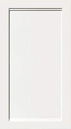 Irena White Dual Frameless Shaker kitchen cabinet door sample in solid birch, European frameless full overlay, PK Collection