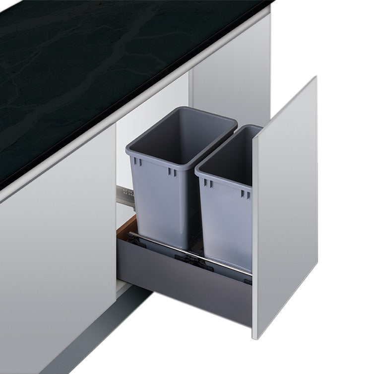 Brenna soft-close bottom-mount double 35 quart trashcan pullout in Dark Grey