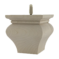 Curved Square Wood Bun Foot in unfinished solid wood, 4 inch x 4 inch x 4 inch