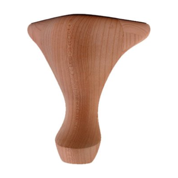 Queen Anne Short Wood Leg in unfinished solid wood, 4 inch x 4 inch x 6 inch