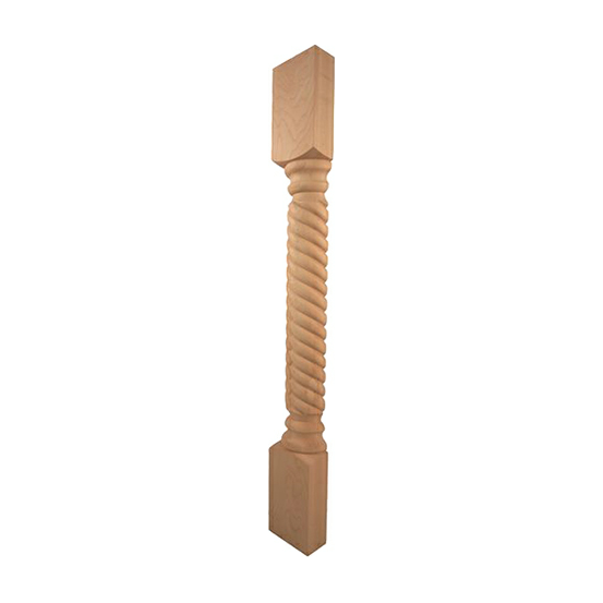Rope Twist Wood Island Post in unfinished solid wood, 3-1/2 inch x 1-3/4 inch x 35-1/4 inch Half Post