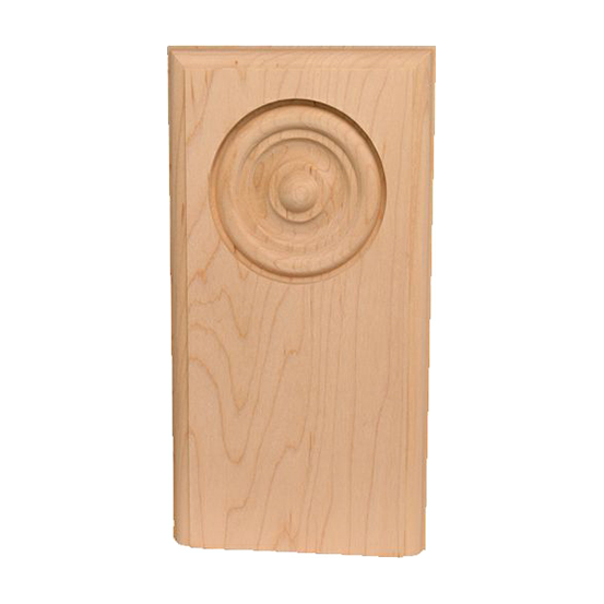 Rosette Wood Plinth Block in unfinished solid wood, 3-3/4 inch x 7 inch x 1 inch