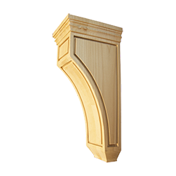 Shaker Recessed Wood Corbel in unfinished solid wood, 14 inch x 6.375 inch x 4.9 inch