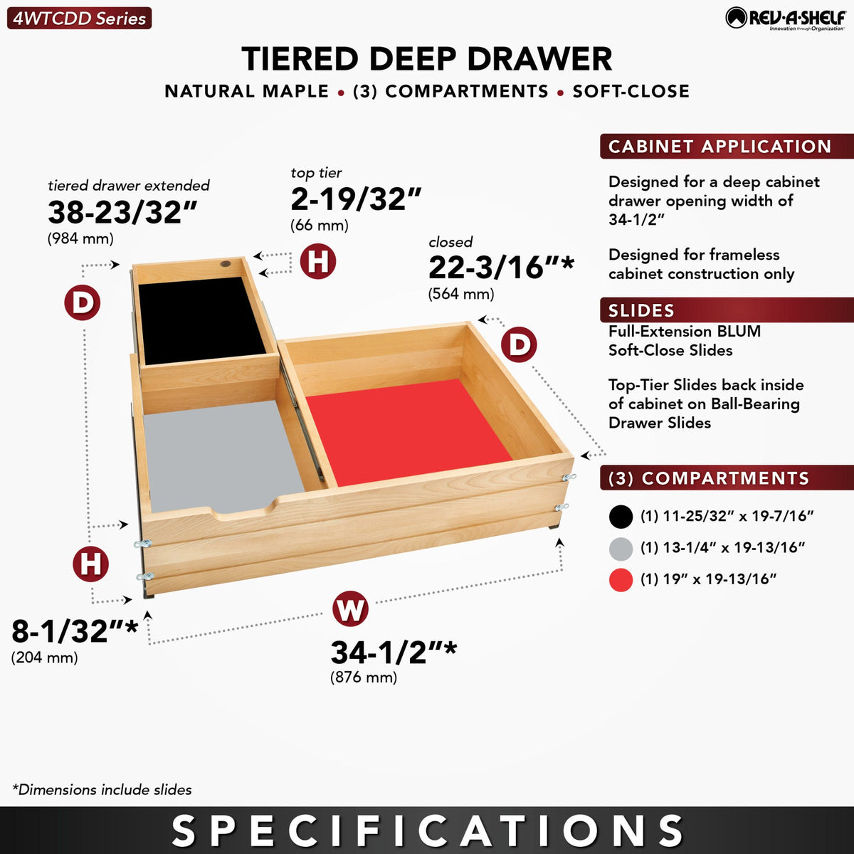 Rev-A-Shelf Deep Tiered Drawer (Full Access), maple