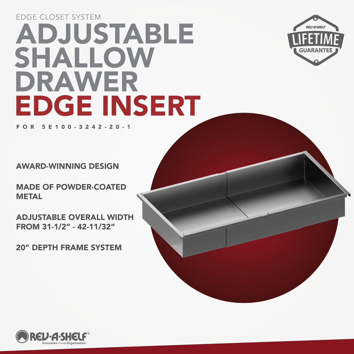 Rev-A-Shelf Edge Closet System for 31-1/2" to 42-1/4" Openings, 20" Deep, powder-coated