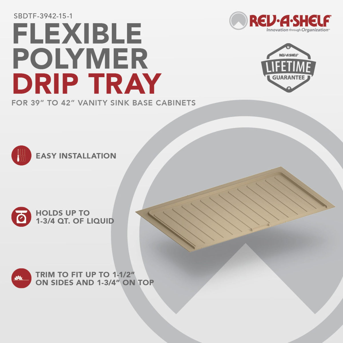 Rev-A-Shelf Flexible Polymer Trim-to-Fit Drip Tray for Sink Base Cabinets, almond