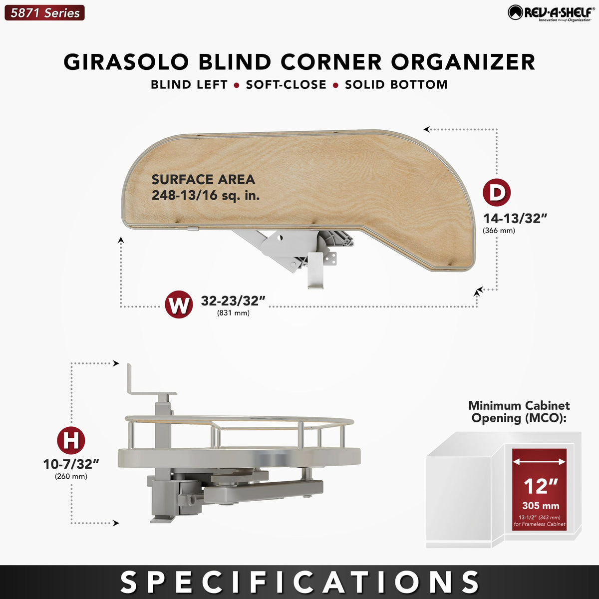 Rev-A-Shelf Girasolo with Contemporary Chrome and Maple Shelves Blind Corner Optimizer, maple