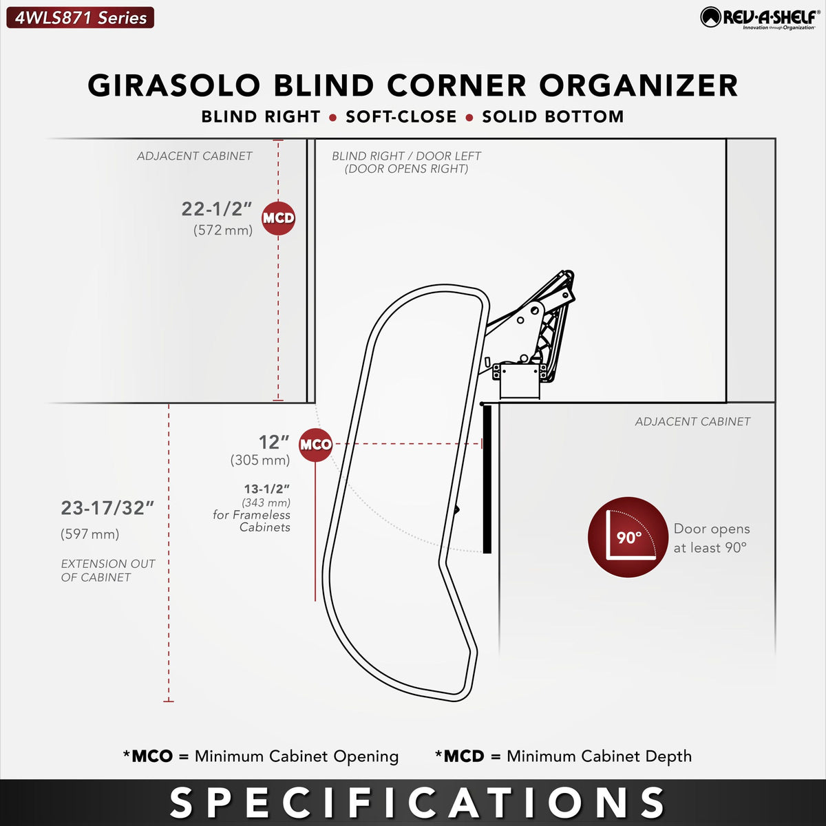 Rev-A-Shelf Girasolo with Wood Classic Shelves Blind Corner Optimizer with Soft-Close, maple