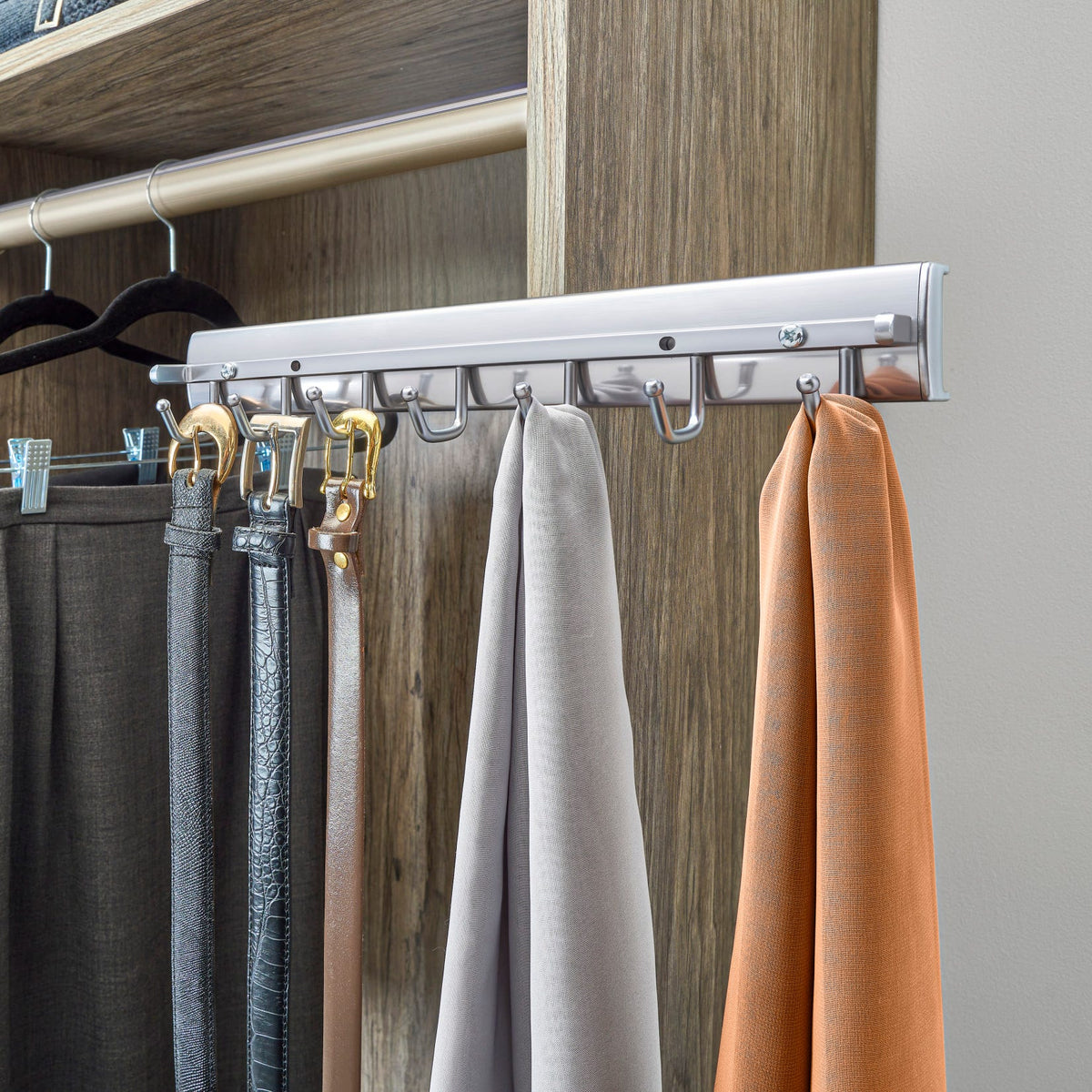 Rev-A-Shelf Premier Swivel Belt Rack, chrome