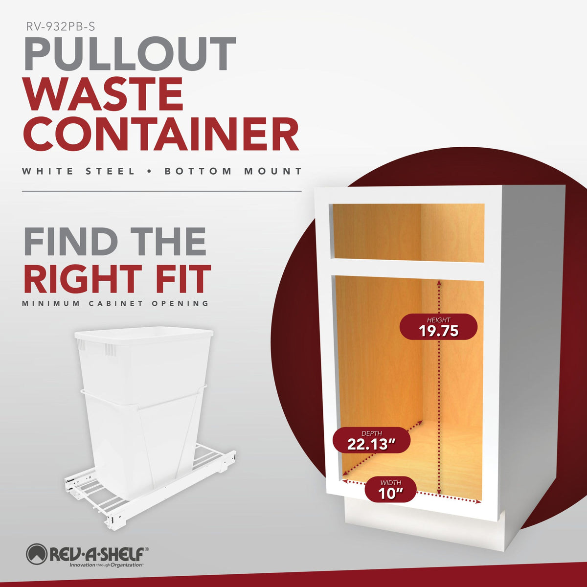 Rev-A-Shelf Wire Bottom Mount Waste Container, white
