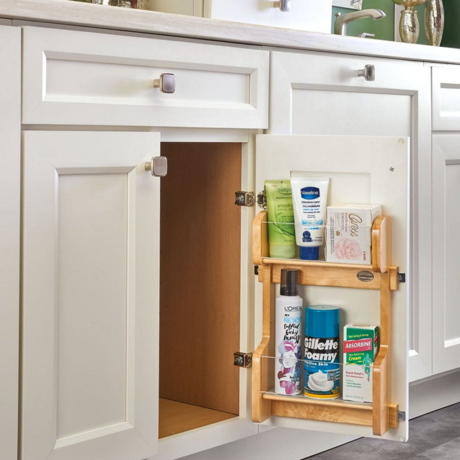 Rev-A-Shelf Wood Door Mount Storage Rack for 12" Vanity Base, natural maple