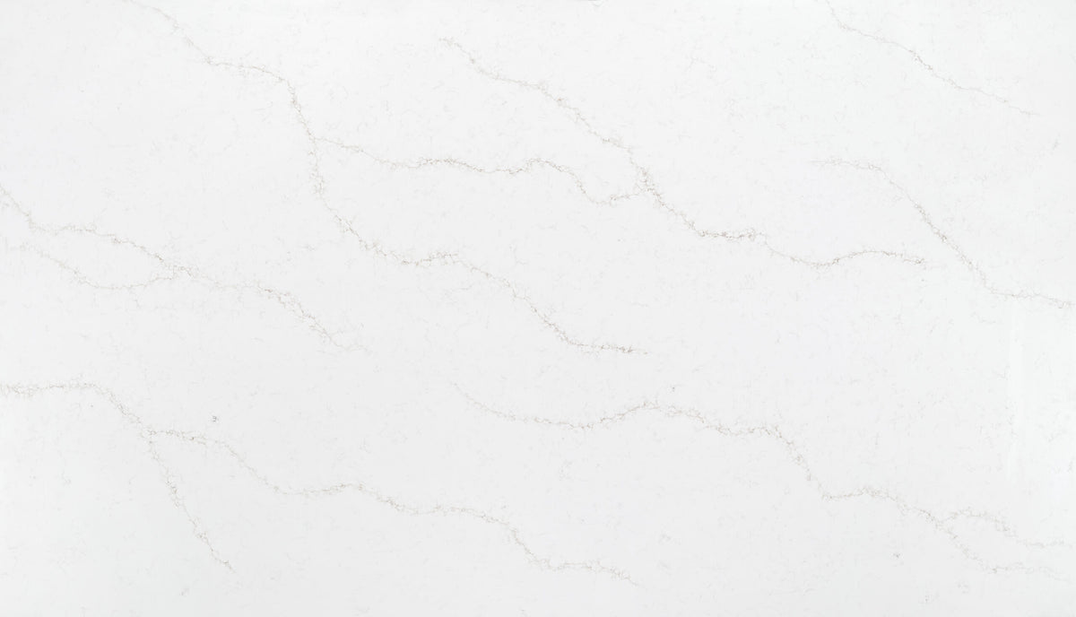 Sesioni silica free quartz slab by Stratus Surfaces, white with gold veining, polished finish
