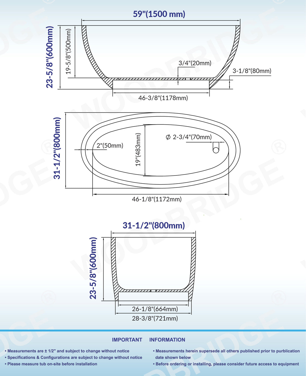 Derevo 59" Freestanding Bathtub