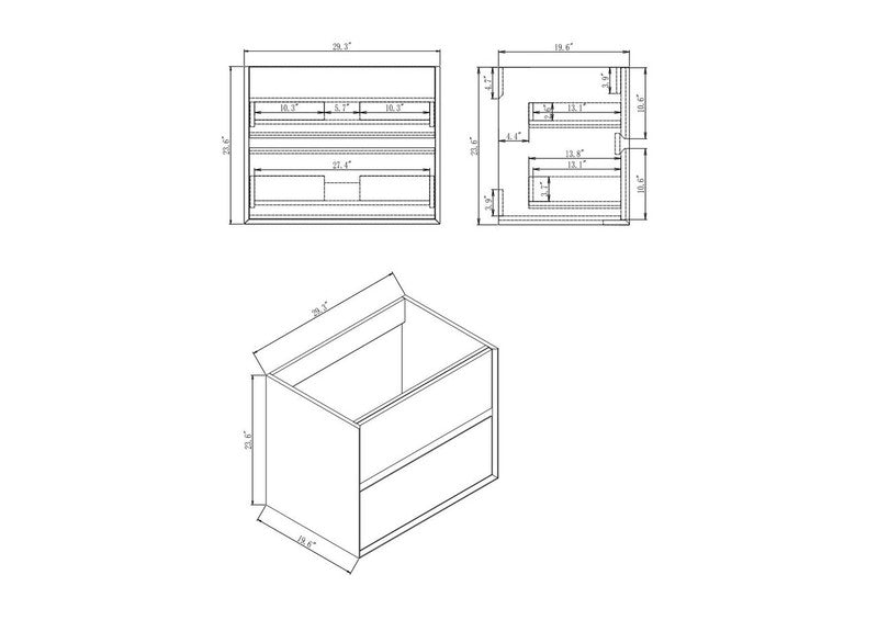 Kingdee 30" Wall Mounted Bathroom Vanity with Reinforced Acrylic Integrated Sink Top