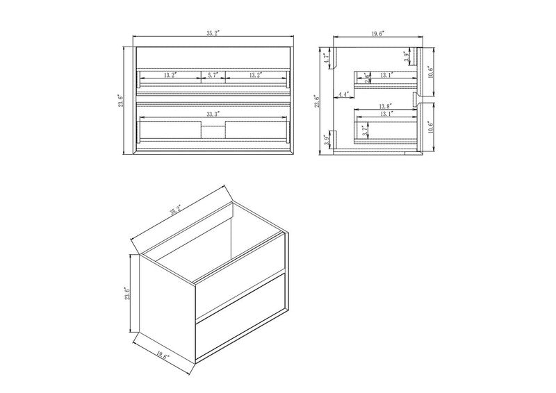 Kingdee 36" Wall Mounted Bathroom Vanity with Reinforced Acrylic Integrated Sink Top