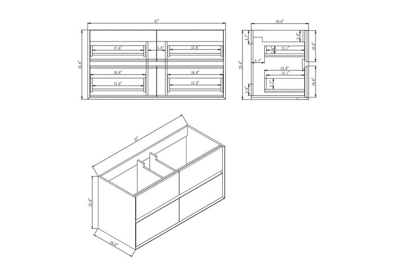 Kingdee 48" Wall Mounted Bathroom Vanity with Reinforced Acrylic Integrated Sink Top