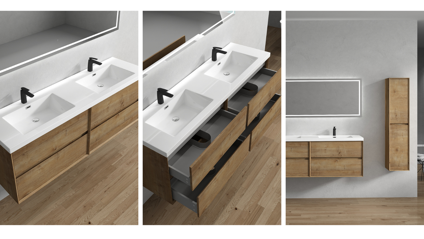 Kingdee 72" Wall Mounted Bathroom Vanity with Acrylic Integrated Sink Top