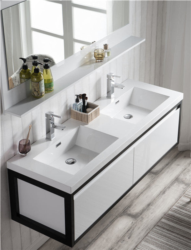 Lake 60" Wall Mounted Bathroom Vanity with Reinforced Acrylic Integrated Sink Top
