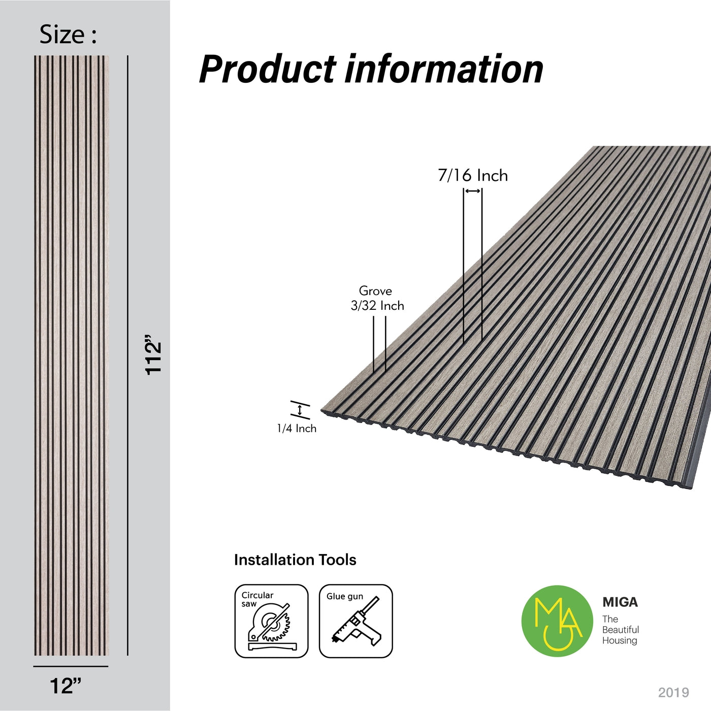 Grey Oak Multi Width Slatted Polypropylene Interior Decorative Wall Panel