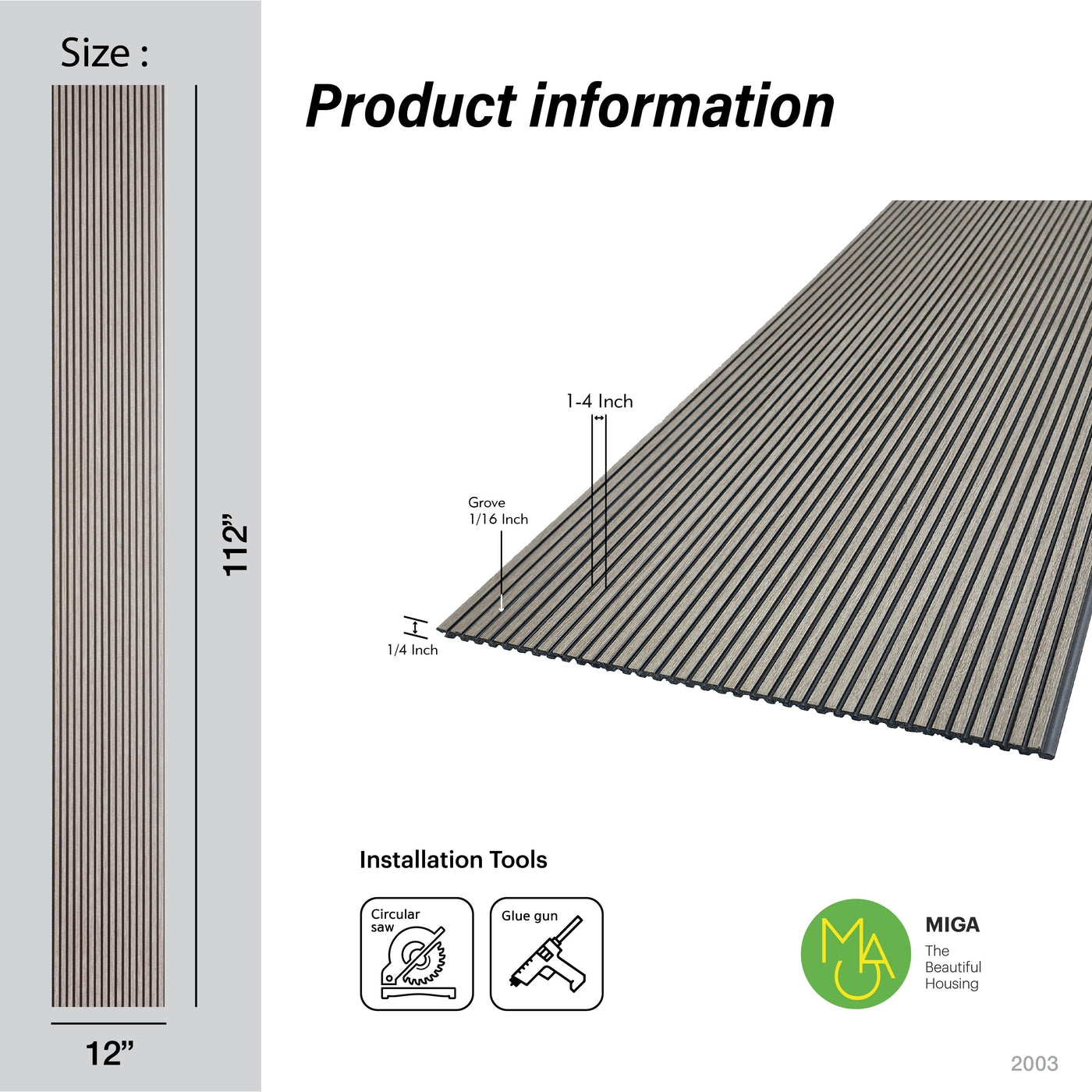 Grey Oak Two-Tone Small Slatted Polypropylene Interior Decorative Wall Panel