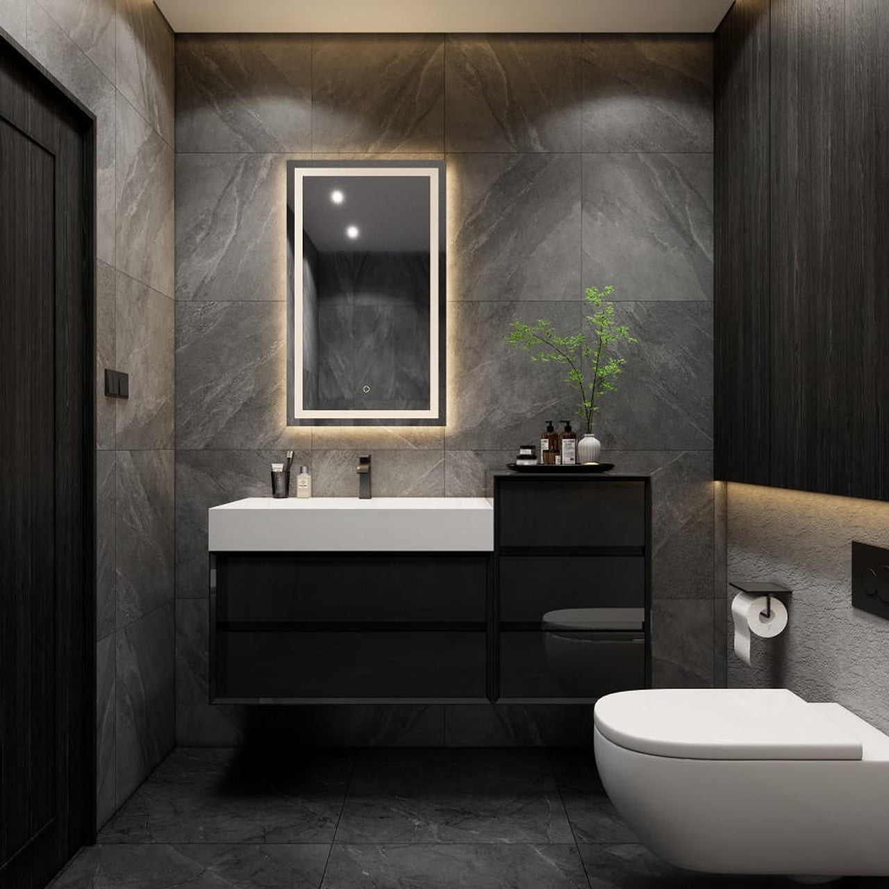 Max 50" Wall Mounted Bathroom Vanity with Reinforced Acrylic Integrated Sink Top and Linen Cabinet