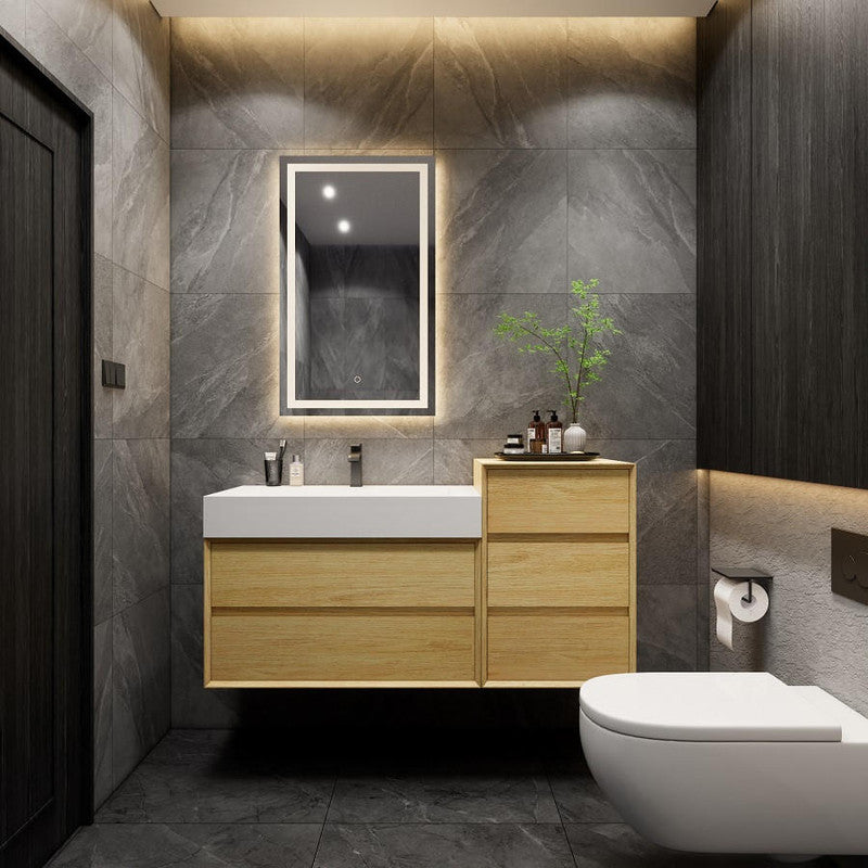 Max 44" Wall Mounted Bathroom Vanity with Reinforced Acrylic Integrated Sink Top and Linen Cabinet