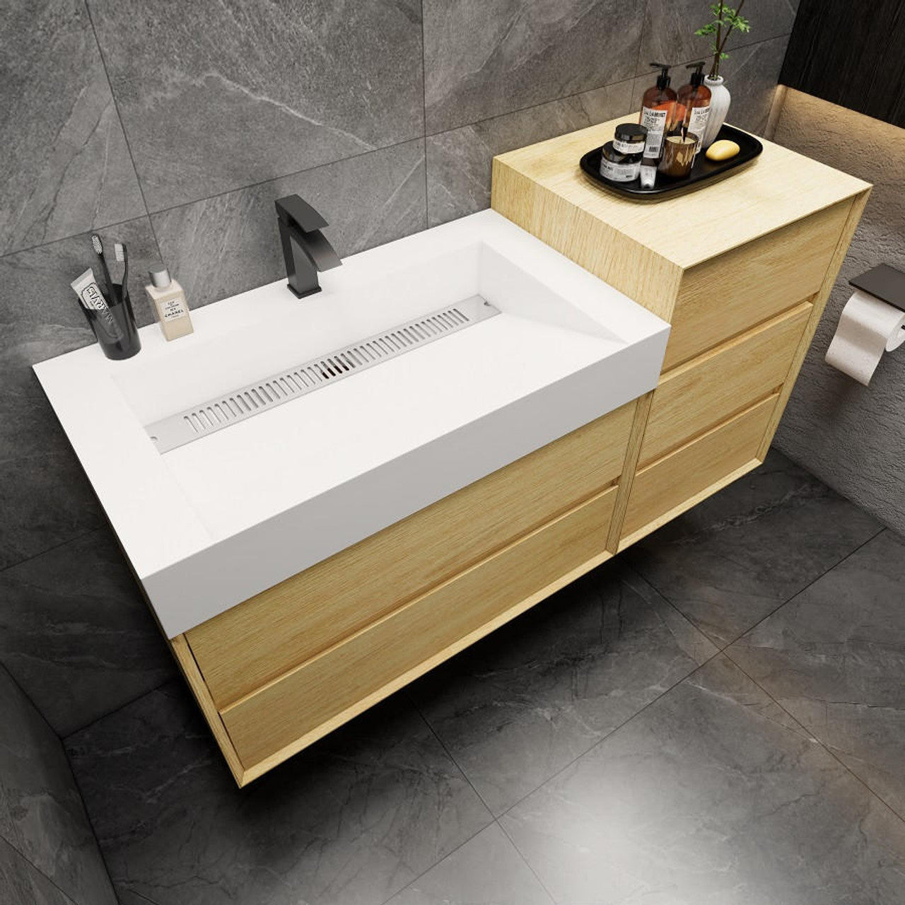 Max 50" Wall Mounted Bathroom Vanity with Reinforced Acrylic Integrated Sink Top and Linen Cabinet