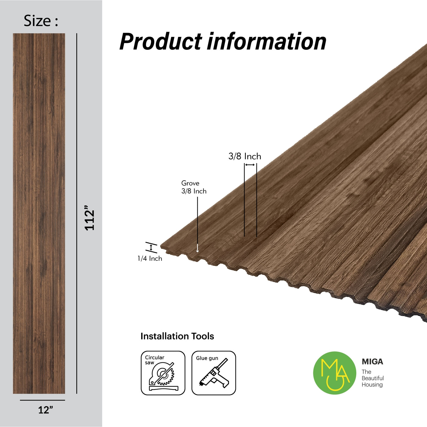 Walnut Small Slatted Polypropylene Interior Decorative Wall Panel