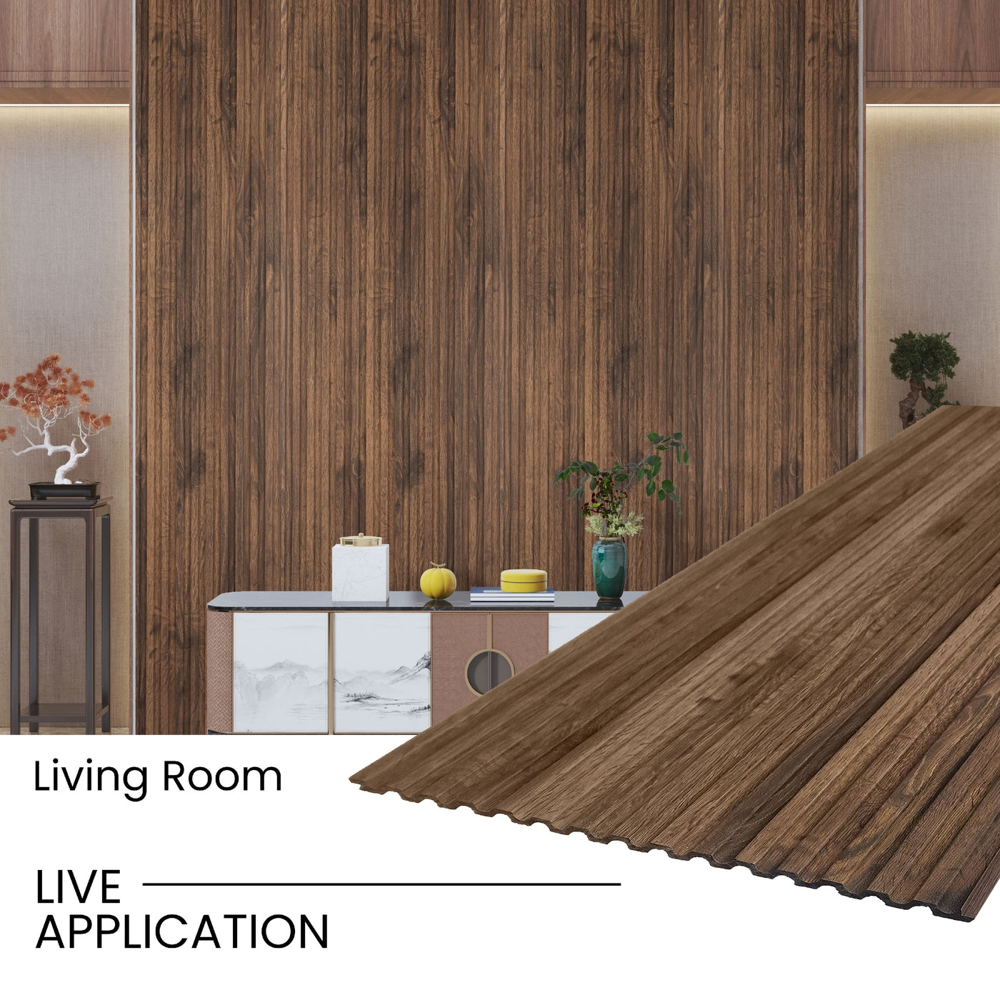 Walnut Small Slatted Polypropylene Interior Decorative Wall Panel