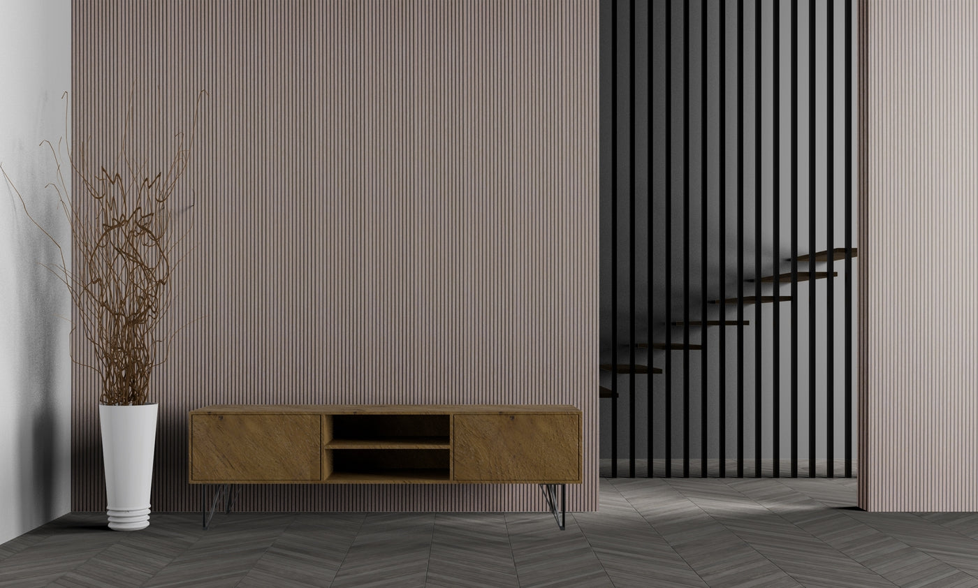 Grey Oak Two-Tone Small Slatted Polypropylene Interior Decorative Wall Panel