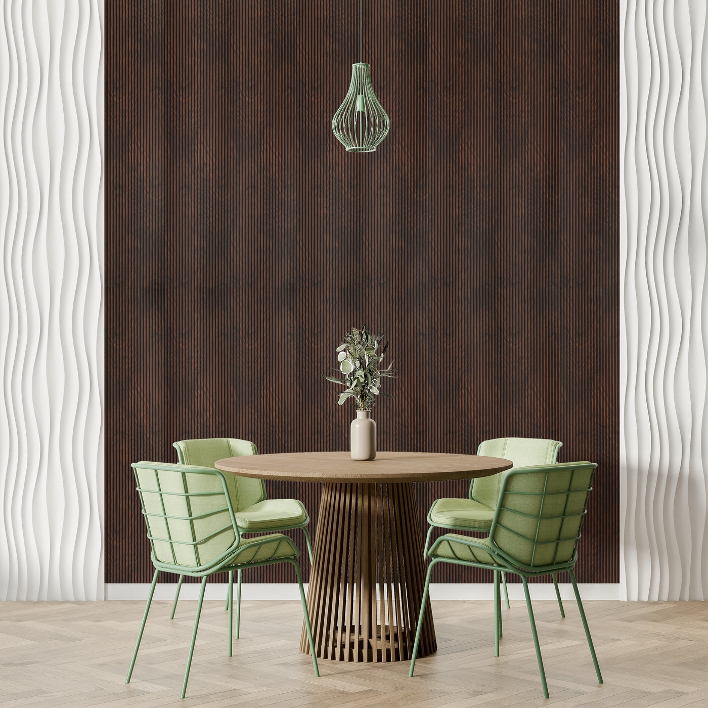 Dark Oak Two-Tone Small Slatted Polypropylene Interior Decorative Wall Panel
