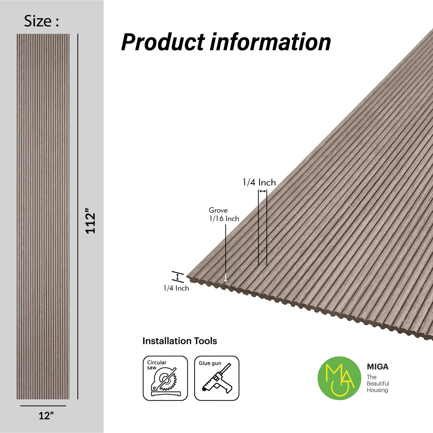 Ash Grey Scallop Polypropylene Interior Decorative Wall Panel