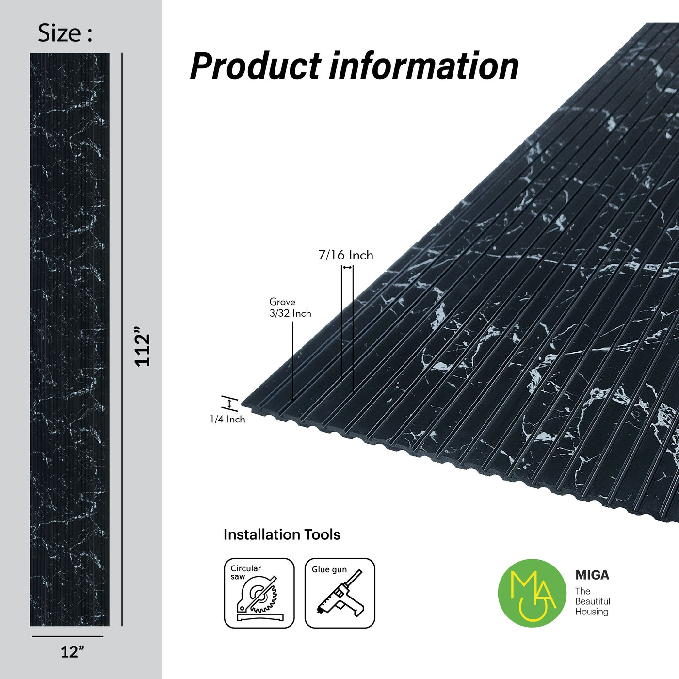 Nero Marquina Medium Slatted Polypropylene Interior Decorative Wall Panel