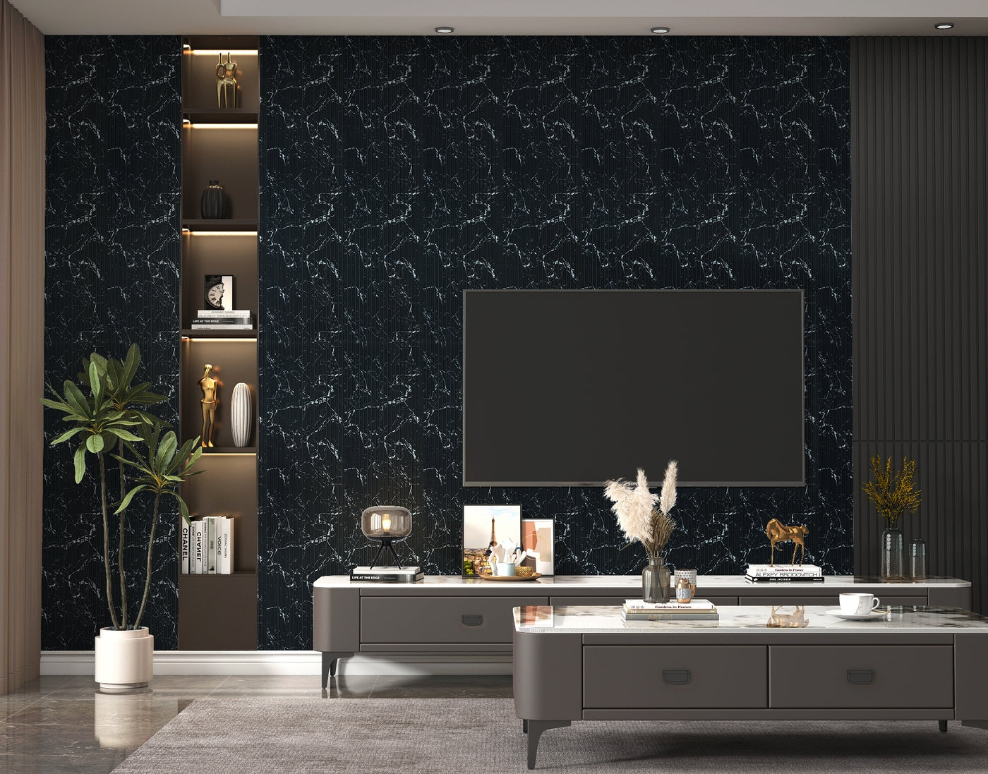 Nero Marquina Medium Slatted Polypropylene Interior Decorative Wall Panel