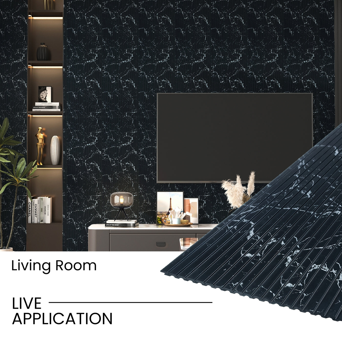 Nero Marquina Medium Slatted Polypropylene Interior Decorative Wall Panel
