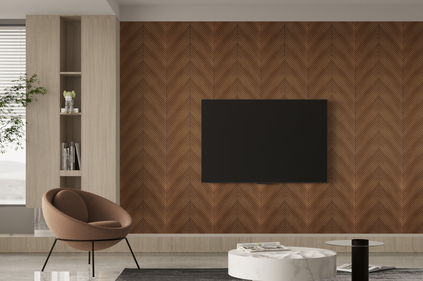 Golden Oak Herringbone Polypropylene Interior Decorative Wall Panel