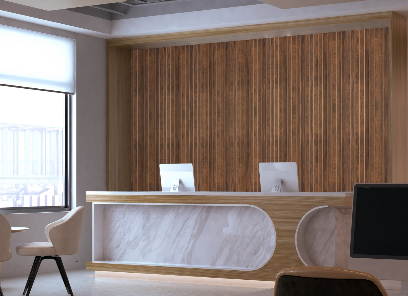 Alder Linear Embossed Two-Tone Slatted Polypropylene Interior Decorative Wall Panel